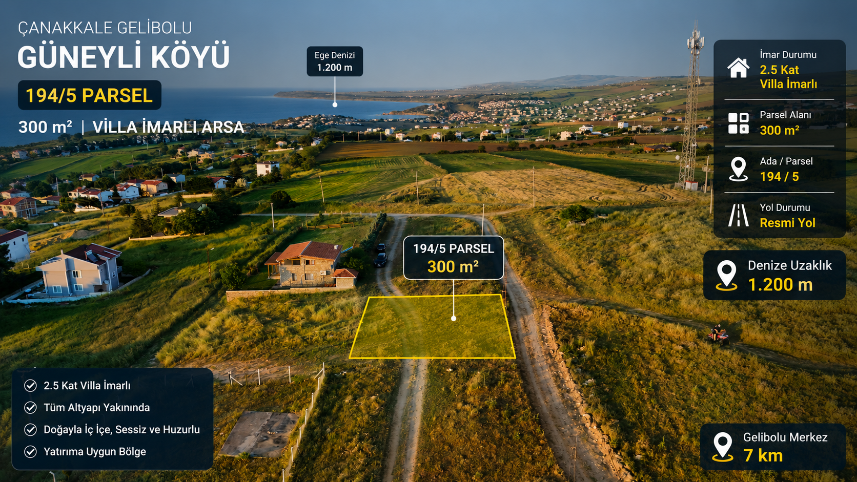 GELİBOLU GÜNEYLİDE DENİZ MANZARALI 300 M² VİLLA İMARLI ARSA