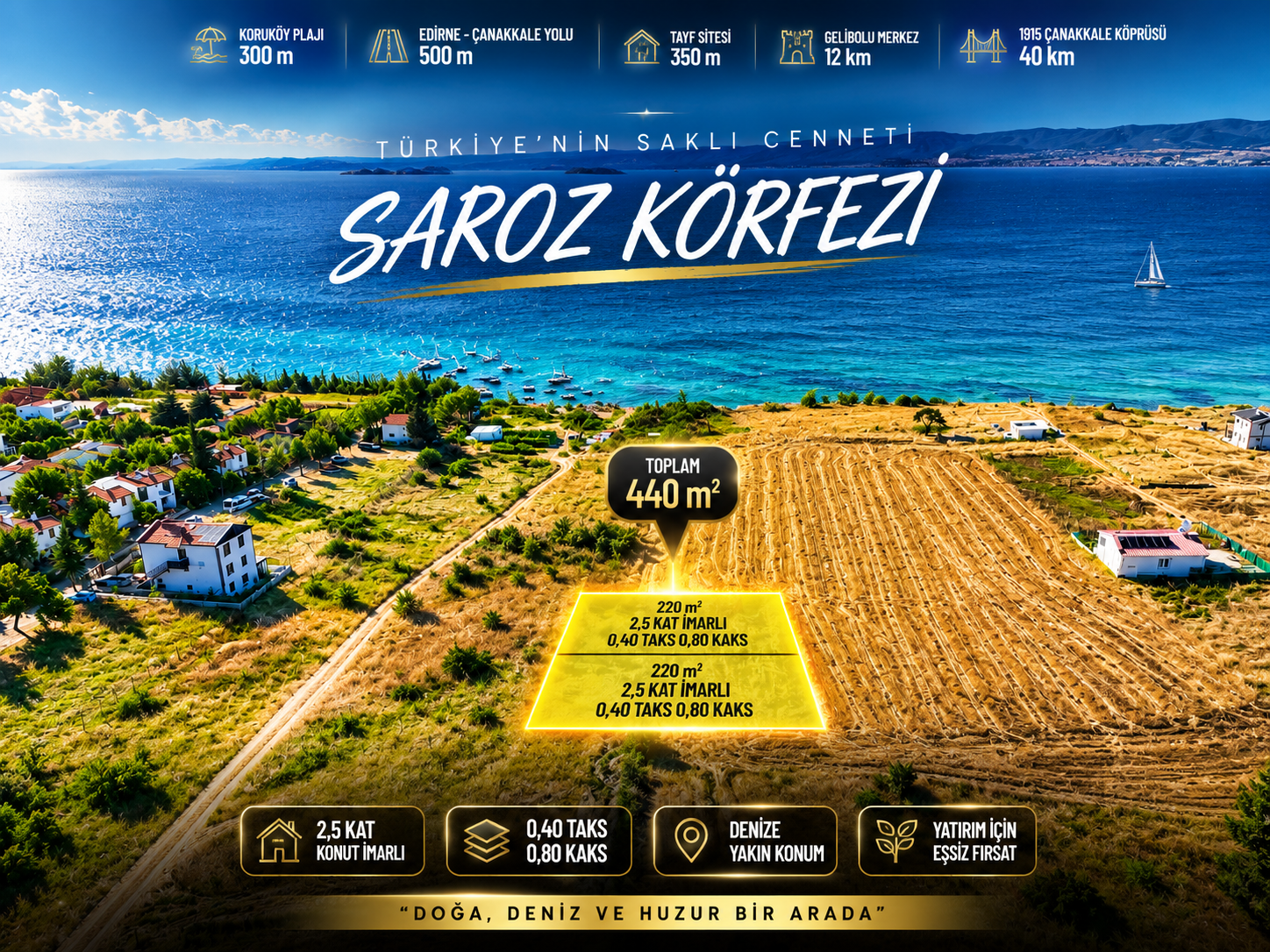 YİĞİT | KORUKÖY'DE 440 m² KÖŞE PARSEL | 2 KAT VİLLA İMARLI